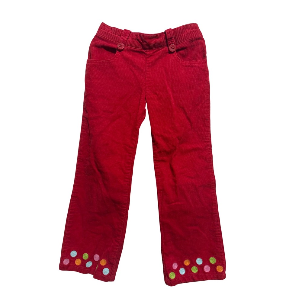 Gymboree Corduroy Pants Girls 4T Red Polka Dot Embroidered Kids Trousers‎ Whimsy